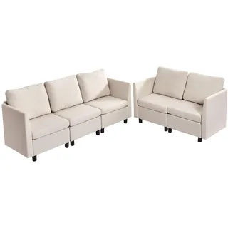 VEVOR Ecksofa Eckcouch Schlafsofa mit verstecktem Stauraum, modularer Couch mit hochelastischem Schaumstoff, gepolstertes Sofa (5 Sitzer) mit Massivholzrahmen für Wohnzimmer Schlafzimmer, Beige