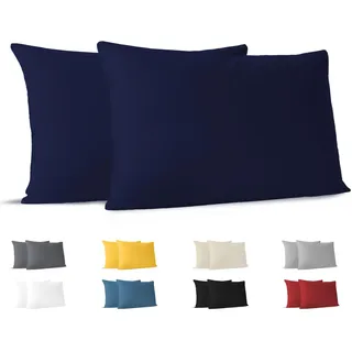 Dreamzie Kissenbezug 40x70 (Set mit 2) - 100% Jersey Baumwolle 150 g/qm Kissenbezüge -Dunkelblau - Für Kissen 40x70 cm - Kissenhülle - Kissenbezug - Resistent und Hypoallergen