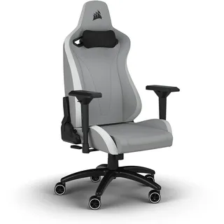 Corsair TC200 Gaming-Stuhl aus Kunstleder, Standard Fit (Langanhaltenden Komfort, Bezug aus Weichem Kunstleder, Integrierte Lendenstütze aus Schaumstoff, 4D-Armlehnen) Hellgrau/Weiß