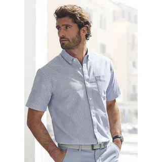 Kurzarmhemd H.I.S "Regular fit", Herren, Gr. XXXL (47/48), N-Gr, schwarz-weiß (anthrazit, weiß), Web, Obermaterial: 100% Baumwolle, gestreift, regular fit, Rundhals, abgesteppte Kante, Hemden Kurzarmhemd, Oxfordhemd kurzarm mit Button-down-Kragen aus reiner Baumwolle, Topseller