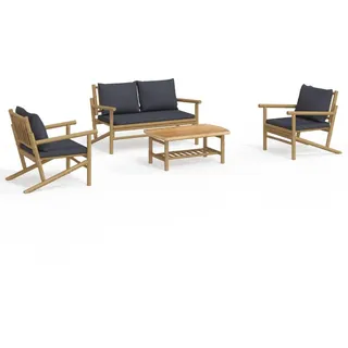 vidaXL Garten-Lounge-Set 4-teilig Mit Dunkelgrauen Kissen Bambus , Naturmaterialen , Rechteckig,Freiform , Säule , Gartenmöbel, Gartengarnituren, Gartenmöbel-Sets