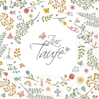 Ambiente Serviette Zur Taufe 33x33cm 20 Stk. Papier Einseitig Bedruckt Rückseite Weiß Viertelmotiv Ganzjährig Ideal für Decoupage