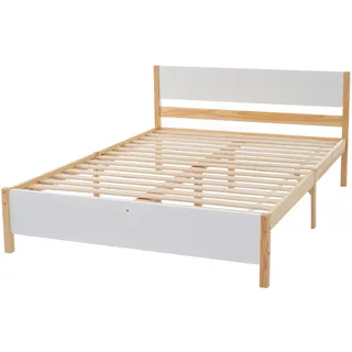 Massivholzbett, 140x200 cm, Doppelbett mit Lattenrost und Kopfteil, Holzbett aus Kiefer, Jugendbett - Weiß