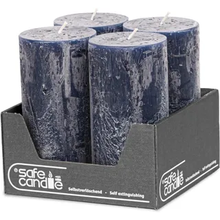 DecoLite: Stumpenkerzen Rustik 4er Set 140x70 mm | Selbstverlöschend Safe Candle | Durchgefärbt RAL-zertifiziert | Brenndauer ca. 69h | Made in Germany | Rustik Deko Kerzen (nachtblau)