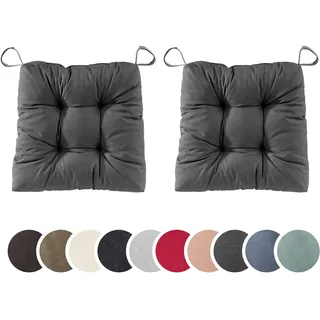 sleepling 2er Set Stuhlkissen 40(vorne), 35(hinten) x 38 x 7cm, Dunkelgrau | Sitzkissen für Stuhl & Bank mit Klettverschluss, 100% Baumwolle, Indoor & Outdoor, Made in EU, Waschbar, 2 Stück