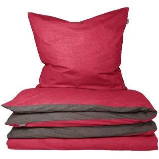 SCHIESSER Doubleface Unifarben Rot/Dunkelgrau 135 x 200 cm + 80 x 80 cm