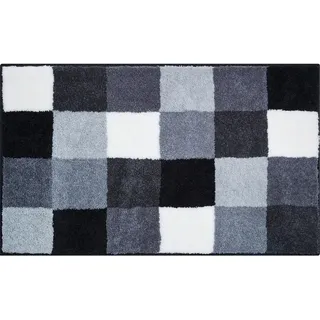 Grund Badteppich , Grau, Schwarz, Weiß , Textil , Karo , rechteckig , 80x140 cm , Oeko-Tex® Standard 100, Made in Europe , für Fußbodenheizung geeignet, rutschfest , Heimtextilien, Badtextilien, Badematten