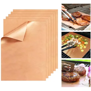 6 Stück bbq Grillmatte für Gasgrill, Grillmatten für Holzkohle und Elektrogrill, 40 x 33cm Grill Matten Gasgrill, Grillfolie, Grill Zubehör (Kupfer 1)