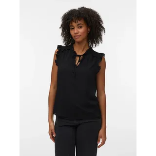 Rüschentop VERO MODA "VMALBA SL FRILL TOP WVN NOOS", Damen, Gr. L, schwarz, Jersey, Obermaterial: 100% Viskose, unifarben, normal, Rundhals, Tops Rüschentop, Viskose
