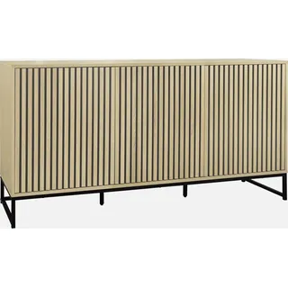 sweeek Modernes Sideboard mit Holzoptik und Rillenmuster, 3 Türen, b 160 cm - sweeek