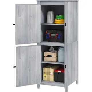 Gartenschrank Holz, Geräteschuppen wetterfest Geräteschrank, 60x60x160cm, Gerätehaus mit Doppeltür, Ablagen, Abschließbar Werkzeugschrank Gartenschuppen für Garten, Terrasse, Hellgrau | - Hellgrau