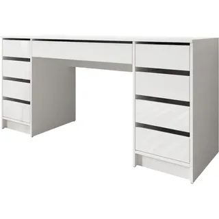 Mirjan24 Schreibtisch Ada Bis, Schlafzimmer Kosmetiktisch mit neun Schubladen (Farbe: Weiß, Weiß Hochglanz) - Weiß