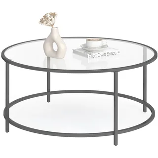 VASAGLE Couchtisch rund Schwarz Glas 84 x 45,5 cm
