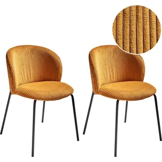 BELIANI Esszimmerstuhl 2er Set Orange aus Cord Stoff Gepolstert Abgerundete Rückenlehne Retro Eleganter Moderner Stil Stühle für Esszimmer Küche - Schwarz