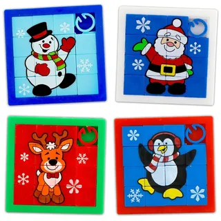 4 Stück Schiebepuzzle,Weihnachten Schiebe Puzzle,Schiebepuzzle | Kleinigkeiten für Adventskalender, Es gibt Elch,Schneemann,Weihnachtsmann und Pinguin, für Weihnachten eignen