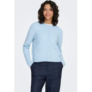 Strickjacke ONLY "ONLSIMONI L/S O-NECK CARDIGAN KNT NOOS", Damen, Gr. S, cashmere blau detail:melange, Strick, Obermaterial: 74% Polyacryl, 24% Polyester, 2% Elasthan, meliert, relaxed fit hüftlang, Rundhals, Rippbündchen, Strickjacken Strickjacke, Materialmix, relaxed fit