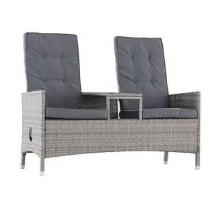 Mandalika Garden LOVESEAT 2er Gartenbank Polyrattan Bank verstellbar - grau