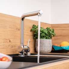 Calmwaters® Küchenarmatur mit Brause ausziehbar - 360° drehbar - flexibel mit hohem Auslauf - Küchenarmatur ausziehbar - Chrom