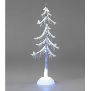 Formano LED Weihnachtsbaum Acryl 35 cm Dekobaum mit Licht & Vogel – Winterdeko - Transparent