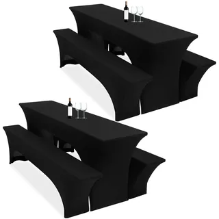 Zwei 3er-Set Biertischhussen 220 x 50 x 70 cm hussen bierzeltgarnitur, schwarz Stretch-Bezüge für Biertisch-und Bankgarnituren, Bierbankhussen, Spandex-Bierzeltgarnitur für Bankett, Gartenmöbel-Bezüge