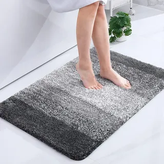 Homaxy Weich Badezimmerteppich 60x90 cm, rutschfest waschbar Badematte Flauschige Hochflor Badteppich Mikrofaser Saugfähig Badvorleger Duschvorleger (Grau)