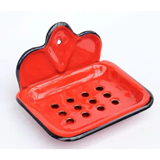 DanDiBo Seifenhalter Emaille Rot 13 cm 918100 , Glas , 13x7x11 cm , Badaccessoires, Seifenschalen