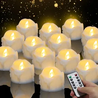 Led Kerzen mit Timerfunktion, 14 Stücke LED Kerzen Flammenlose Kerzen Teelichter mit Fernbedienung mit Automatischer Timer-Modus: 6 Stunden an und 18 Stunden aus; Warmes-Licht, 3.2x3.6cm
