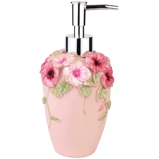 Blumen-Seifenspender mit luxuriösem Vintage-Dekor – Harz – bunt von Hand bemalt, Lotionspender für Badezimmer, Küche, Theke, Schönheitssalon, Hotel (10 oz/300 ml, rosa)