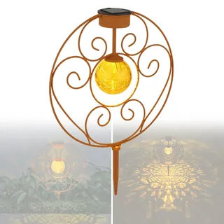 Solarlampe Garten Kreis Kugel Solarleuchte Außen Leuchte Solar Rost Optik - Gelb, Bunt