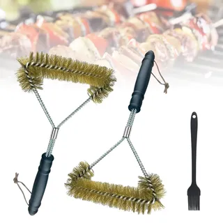 Grillreiniger Bürste,2pcs Grillbürste 30cm,Grill Reinigungsbürste Edelstahl,Grillbürste mit Messing Borsten,Grillrost Reinigungsbürste,Messingbürste Grill,für Grillarten Geeignet