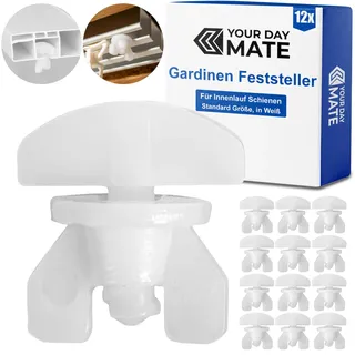 Gardinen Feststeller, 12 Stück, in Weiß, aus Kunststoff, für min. 10 x 6 mm Laufkammern, Stopper für Schienensysteme mit Innenläufen, Zwischenfeststeller, Endstopfen, Endfeststeller Gardinenschiene