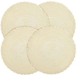 fanquare Runde Platzsets 4er Set Hitzebeständige Geflochtene Platzsets für Küchentisch 38cm Beige Runde Waschbare Tischsets