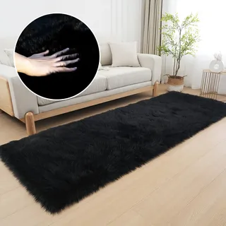 my home Fellteppich »Dena, Hochflor Teppiche« rechteckig 60 mm Höhe Kunstfell, weich, Uni-Farben, Wohnzimmer, Schlafzimmer, Esszimmer, schwarz