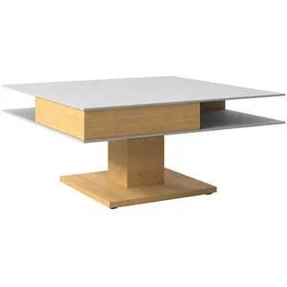 Voglauer Couchtisch , Grau, Eichefarben , Holz, Glas, Holzwerkstoff , Wildeiche , furniert , 2 Schublade(n) Schubladen , quadratisch , eckig , 90x35.5x90 cm , Goldenes M, Made in Austria , höhenverstellbar , Holzmöbel, Holztische, Wohnzimmertische Holz, Couchtische Holz