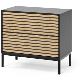 Vicco Nachttisch Eliza Goldkraft Eiche/Anthrazit 66 x 60 cm mit 2 Schubladen , Honigeiche, Anthrazit , Holzwerkstoff , Rechteckig , 66x60x36 cm , Kleinmöbel, Kommoden, Kommoden