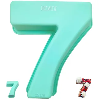 LOULANLUXE Silikon Kuchenform Zahlen Groß, Antihaftige Backform Zahlen 7, Eingedickt Number Cake Backform, Zahlenbackform für Kindergeburtstag, Hochzeit Jubiläum, Geburtstagstorte, Grün, 25 cm