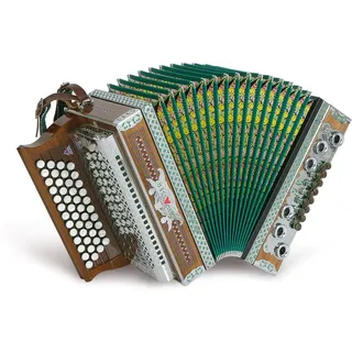 Strasser 4/III Professional Harmonika 4-reihig, 3-chörig G-C-F-B mit X-Bass, Nussholz/Grün