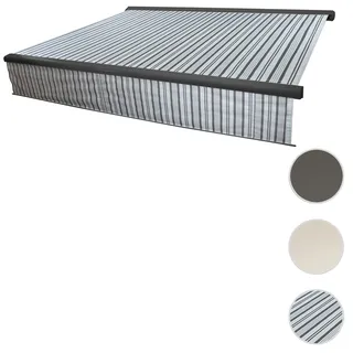 Elektrische Vollkassetten-Markise T124, 5x3m ausfahrbarer Volant ~ Polyester Grau/Weiß, anthrazit