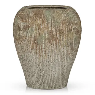 Flache Keramikvase Modern – Schmale Ribbed Vase für Pampasgras & Kunstblumen, Dekovase Keramik für Tisch, Regal & Sideboard, Boho Blumenvasen Wohndeko, Rustikal - 32 cm Hohe