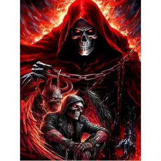SHEGZHUC 40x50cm Eckige Steine Diamond Painting Totenkopf Diamond Painting Skull Schädel Skelett Sensenmann Gothic Horror Mosaik Diamant Malerei Kunst Stickerei Kreuzstich Bilder Geschenk Wand Dekor