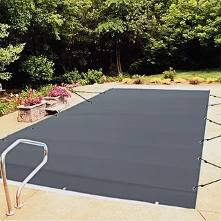 VEVOR Pool Abdeckplane, Passend für rechteckige, eingelassene Pools (3,66x7,62 m), Winterabdeckplane mit Ablauflöchern, Netz-Poolabdeckung für Schwimmbecken, PVC-Sicherheitsabdeckung