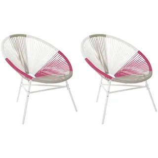 Beliani Rattanstuhl 2er-SET Kunststoff weiß/beige/rosa 76 cm Acapulco , 76x85x76 cm , Gartenmöbel, Gartensessel, Gartenstühle