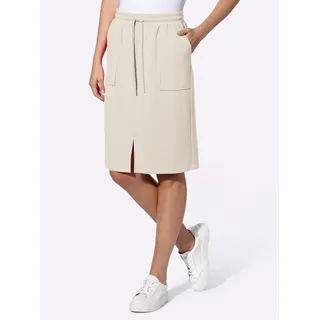 Sweatrock HEINE, Damen, Gr. 42, beige (champagner), 55% Viskose, 40% Polyester, 5% Elasthan, unifarben, knielang, Röcke Sweatrock