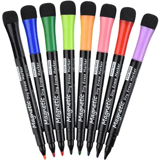 Linkbro 8 Farben Magnetischer Whiteboard Marker, Trocken Abwischbar 1–2 mm Rundspitze, mit Whiteboard-Schwamm für Heim Büro Schule