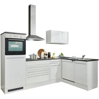 Stella Trading Jazz 6 Moderne Eckküche mit Elektrogeräten in Weiß Hochglanz, Metallic Grau - Geräumige Küchenzeile in L-Form mit viel Stauraum - 260 x 200 x 60 cm (B/H/T)