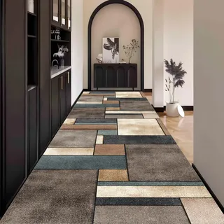 Waazgle Läufer Teppich Flur küchen Schlafzimmerteppich Braun Bunt Waschbar | 110x350cm Waschbar rutschfest Lang küche Wohnzimmerteppich Abstrakt Modern Meterware für Flurläufer Esszimmer Korridor