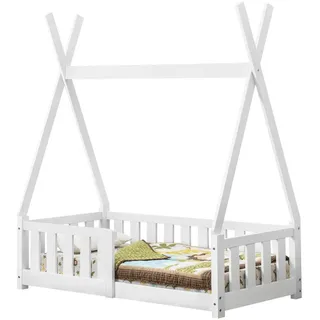 [en.casa] Kinderbett Helsingborg 70 x 140 cm Kiefer massiv weiß