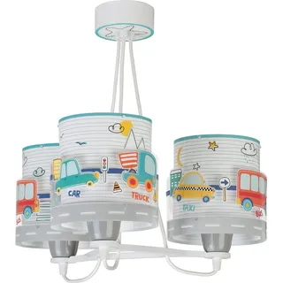 Dalber Lampe kinderzimmer, kinderlampe Pendelleuchte Hängelampe, Deckenleuchte Kinder, Deckenlampe kinderzimmer 3 Lichter Baby Travel Autos und Flugzeuge, Bunt, 61687, E27