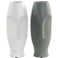 Bild Vase aus Keramik, Grau, Weiß, 11 x 11 x 26,8 cm, 2 Stück
