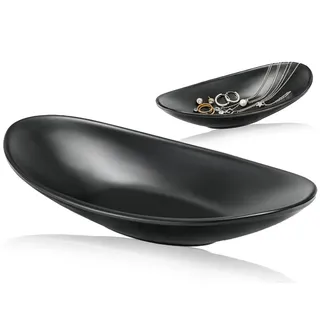 Lhbwhiz schwarze Schlüsselschale,Oval Schmucktablett,für Schlüssel Uhren Armband Münzen Badezimmer Kosmetik aufbewahrung Teller Obstschale Speiseteller Dekoschale(21,1 * 11 * 4,3cm)